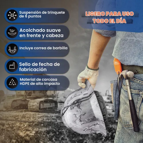 Vista 3 de Casco de ala completa actualizado, ventilado, acolchado, aprobado por la OSHA Tipo 1 Clase C para trabajos de construcción, cascos de construcción