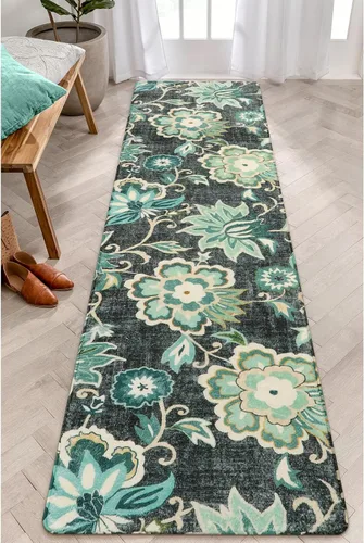 Vista 14 de Lahome - Tapete floral con estampado de cachemira, lavable, antideslizante, pequeño, anti-manchas, suave, para baño, entrada, dormitorio, Negro