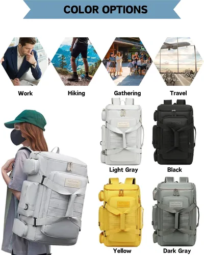 Vista 8 de Bolsas de viaje grandes para hombres y mujeres, bolsa de gimnasio deportiva de 50 litros con bolsillo húmedo, bolsa de viaje impermeable, mochila