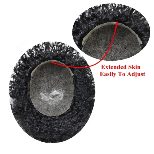 Vista 5 de Full PU tejido rizado para hombre Toupee Afro Toupee para hombres negros Sistema de cabello humano brasileño para hombres negros Piel duradera PU