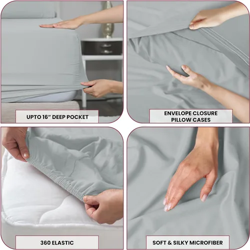Vista 234 de LUX Décor - Juego de sábanas Twin de microfibra ultrasuave de 3 piezas con sábana encimera, sábana bajera de 16 pulgadas de profundidad y funda