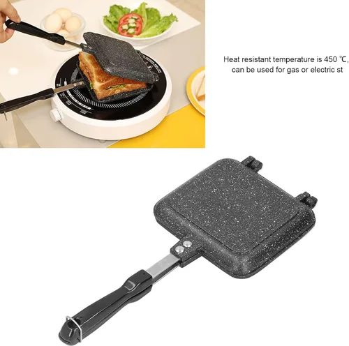 Vista 4 de Sartén para barbacoa de doble cara, revestimiento antiadherente, sartén doble para hacer panini y panini para barbacoa, sartén a la parrilla