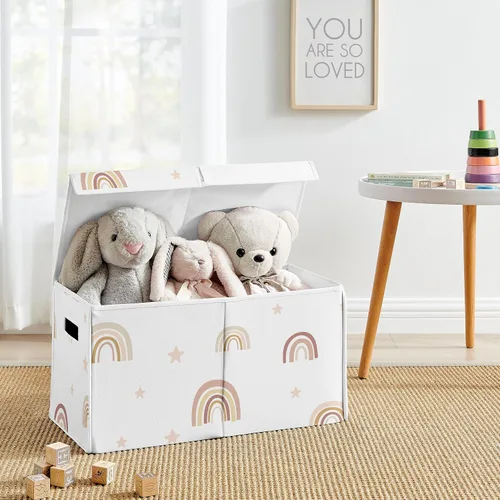 Vista 2 de Sweet Jojo Designs Caja de almacenamiento de juguetes de tela bohemia con arco iris para bebé, habitación de niños, color rosa pálido, oro rosa