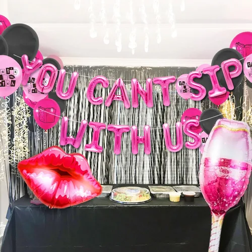 Vista 7 de LaVenty Decoración de fiesta con texto en inglés «You Can't Sip With Us», decoración de fiesta de cumpleaños de niña significativa para despedida