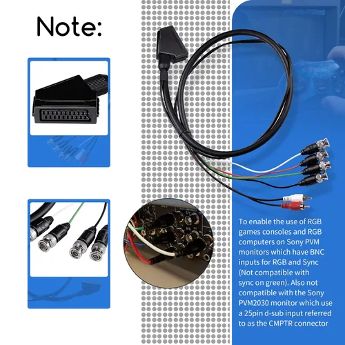 Vista 4 de XTPTFABS Cable hembra RGB Euro SCART a 4 RGB BNC y 2 RCA adaptador de audio y videojuego, uso para monitores Sony PVM serie BVM, monitor JVC Series