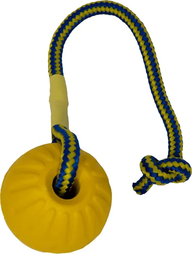 Vista 4 de Juguete de perro StarMark Fantástico Balón de espuma en una cuerda, M, Dorado y amarillo