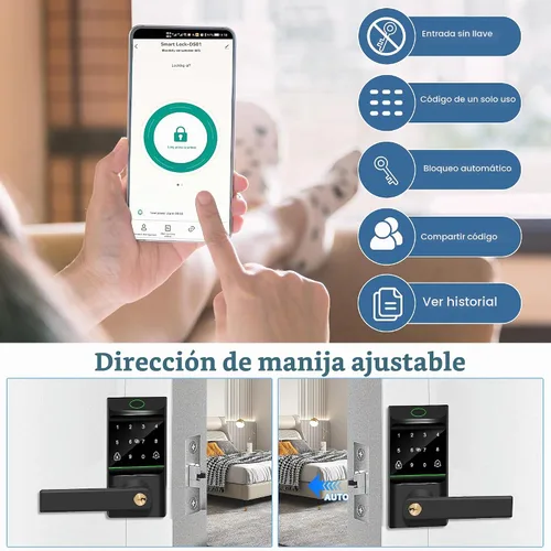 Vista 3 de Cerradura de puerta automática de entrada sin llave, cerradura inteligente con perilla de puerta, huella digital biométrica, código de acceso