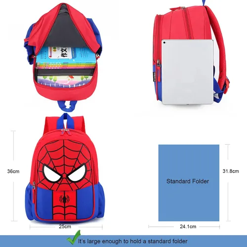 Vista 2 de JBin Rich Mochila para niños pequeños, mochila roja preescolar para niños y niñas de 2 a 8 años, Rojo -, Medium