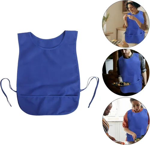 Vista 9 de minkissy Delantal sin mangas de poliéster impermeable con bolsillo negro y azul delantal para cocina, restaurante y estilista uso para hombres