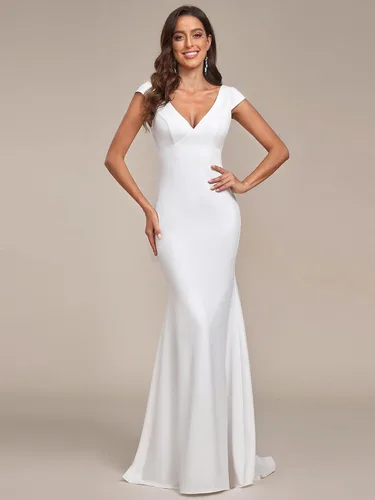 Vista 4 de Ever-Pretty Vestido de novia largo con cuello en V profundo y espalda abierta para mujer 0171A