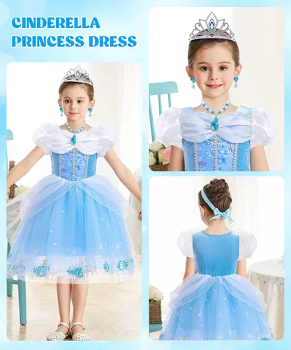 Vista 4 de TOLOYE Princess Costumes for Girls, Cinderella Dress Up Clothes with Accessories for Birthday Party Halloween Cosplay