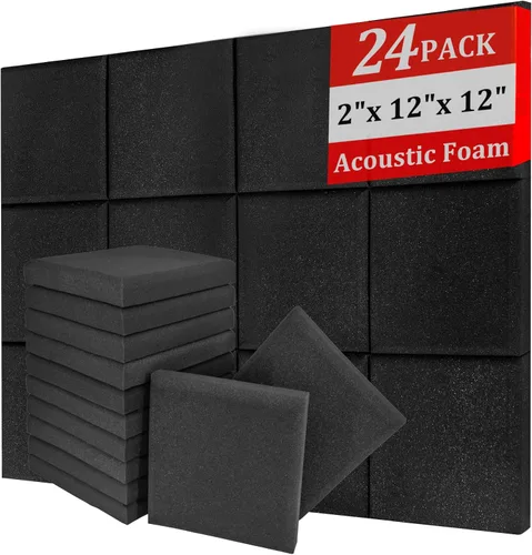 Vista 20 de Paquete de 12 paneles de espuma acústica, cuñas insonorizantes de alta densidad de 1 x 12 x 12 pulgadas para pared, recuperación rápida, resistentes
