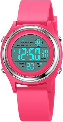 Vista 9 de Relojes digitales para mujer, pantalla LED, correa de silicona, reloj militar, multifunción, impermeable, alarma, cronómetro, retroiluminación LED