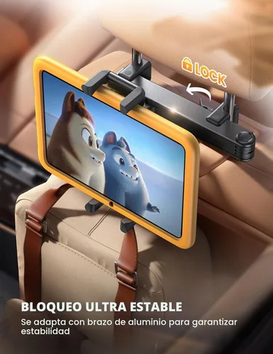 Vista 4 de Aomiker Soporte para iPad para reposacabezas de automóvil, brazo con bloqueo de aluminio, soporte universal para tablet con clip ancho plegable