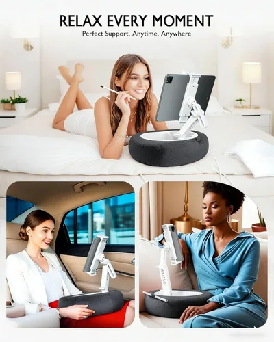 Vista 2 de Miledi Soporte para Tablet en Forma de Almohada, Compatible con Kindle de 4.7"-12.9", iPad, Teléfono/Tableta, Soporte Giratório de 360° para Cama