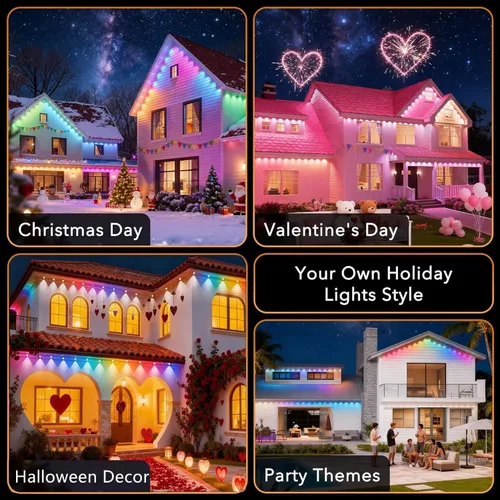 Vista 6 de Luces Permanentes para Exterior, 15 metros RGB + IC Luces LED Inteligentes para Aleros con Aplicación y Control Remoto, IP67 Impermeables