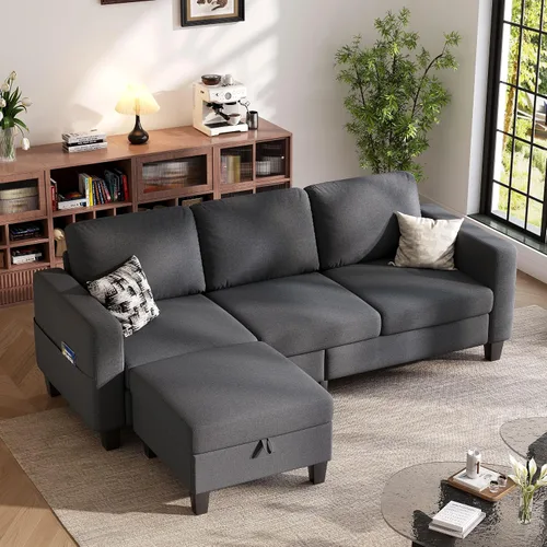 Vista 7 de Sofá modular en forma de L de 78 pulgadas, color gris oscuro con otomana de almacenamiento