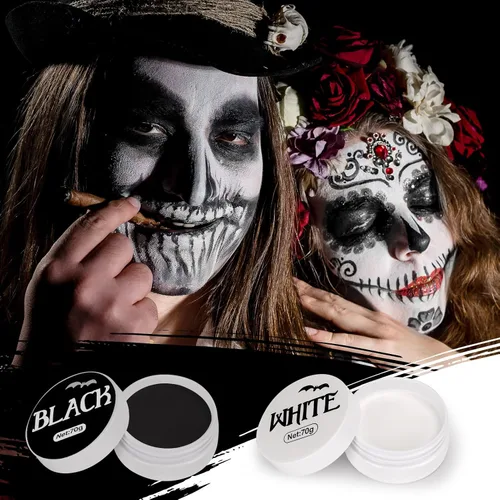 Vista 6 de Pintura facial y corporal en blanco y negro para maquillaje de payaso