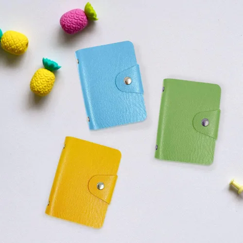 Vista 2 de Modixun 4 soportes para tarjetas de crédito, organizador de tarjetas de visita de cuero con 24 ranuras para tarjetas, protector de tarjetas