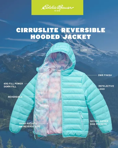 Vista 3 de Eddie Bauer CirrusLite - Chaqueta de plumón resistente a la intemperie para niñas, acolchado con aislamiento acolchado de burbujas (3-20)