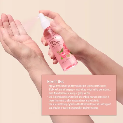 Vista 9 de NATURE WELL Rose Water - Tóner facial hidratante para piel húmeda y radiante, refrescante, acondicionador, calmante, hidratante, perfecto