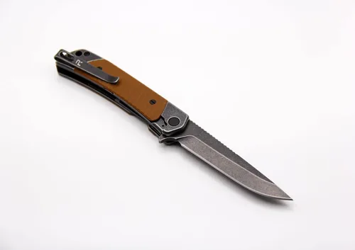 Vista 2 de REVO Cuchillos Duo Drop Point wAux Cutter - Marrón Hoja 9CR con incrustaciones G10 en asas de acero inoxidable Multiherramienta de bloqueo