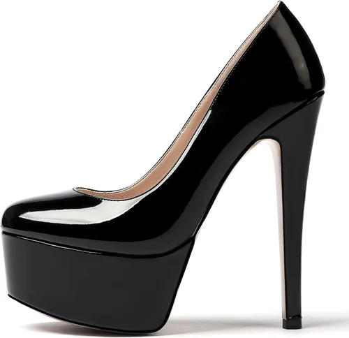 Vista 2 de WAYDERNS - Zapatos de tacón alto de tacón alto con plataforma de charol para mujer