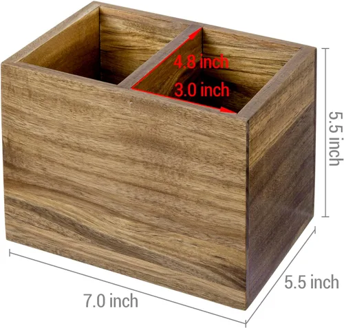 Vista 5 de MyGift - Soporte para control remoto de madera de acacia, 2 ranuras para Madera de acacia (7 pulgadas)