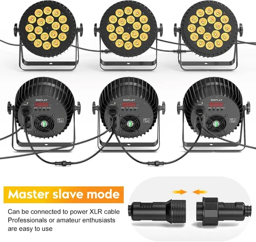 Vista 3 de U`King Luces de escenario, 18 x 18 W RGBW 4 en 1 LED DJ Par puede luz con efecto estroboscópico/lavado de escenario por DMX512 y iluminación