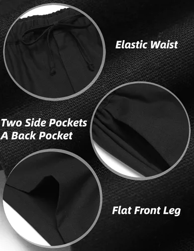 Vista 6 de COOFANDY Pantalones cortos de lino para hombre con cintura elástica y cordón para playa
