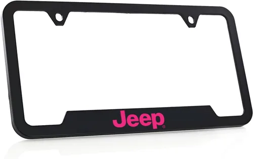 Vista 4 de Jeep Marco para matrícula con estampado UV en rosa Tuscadero y plástico negro plateado