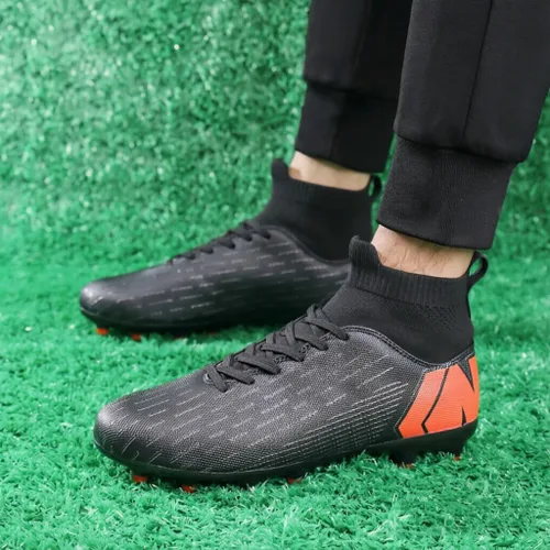 Vista 3 de WILTENA Botas de fútbol clásicas unisex para mujer, de alta calidad, ligeras, para hombre Negro