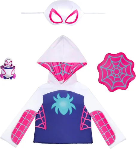 Vista 3 de Marvel Ghost Spider Toddler Dress-Up Box Set – Costume Top, Fabric Mask, Web Shield Accessory, and Mini Toy Vehicle (3T-4T) Multi