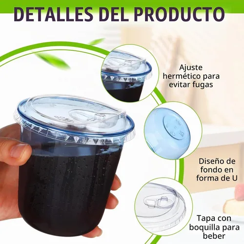 Vista 3 de 100 juegos de vasos desechables sin tallo con tapas sin pajita, vasos de plástico PET, vasos de café transparentes para café helado, batidos Azul