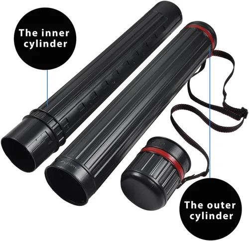 Vista 5 de DEWEL Tubo de dibujo, estuche de arte telescópico, tubo de plástico grande de almacenamiento negro que se expande de 25 a 40 pulgadas, tubo
