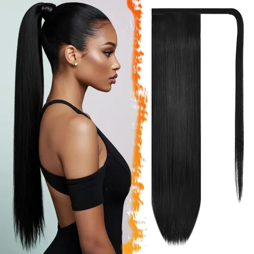 Vista 8 de BARSDAR Extensión de Cola de Caballo Corta y Recta - Extensiones de Cabello de Cola de Caballo con Cordón de 14 Pulgadas en Negro para Mujeres