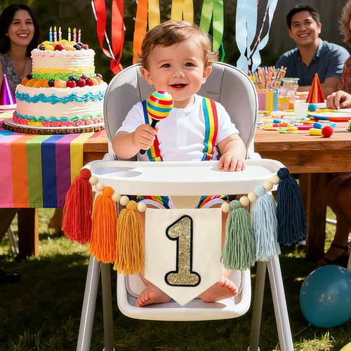 Vista 2 de Cartel de primer cumpleaños para silla de bebé, decoración de Multicolor