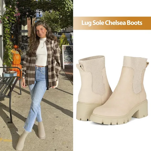 Vista 2 de Athlefit Chelsea - Botines de plataforma para mujer, con tacón grueso y elástico