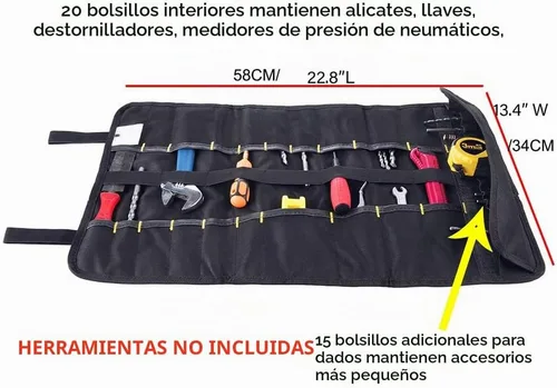 Vista 2 de Bolsa organizadora de herramientas enrollable de lona para llaves y 1PC Negro
