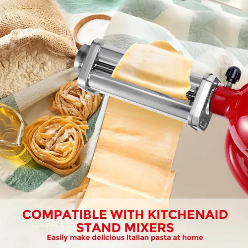 Vista 4 de Rodillo de pasta para batidora de pie Kitchenaid, máquina de pasta para accesorios de mezclador Kitchenaid, accesorio de pasta de acero inoxidable