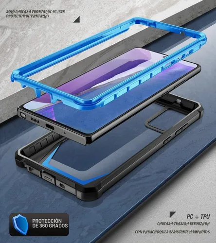 Vista 2 de Poetic Guardian Series - Funda para Samsung Galaxy Note 20, híbrida de cuerpo completo, a prueba de golpes, sin protector de pantalla integrado Azul