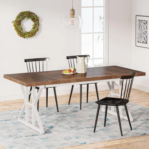 Vista 11 de Tribesigns Mesa de comedor estilo granja para 6 personas, mesa de comedor rectangular de madera de 70.8 pulgadas, mesa de cocina rústica con patas