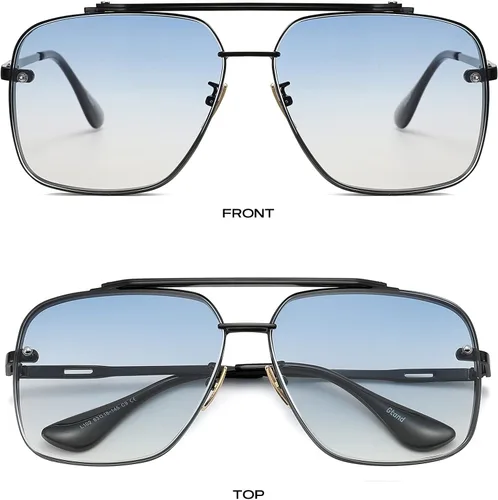 Vista 3 de Gtand Gafas de sol cuadradas de gran tamaño con degradado de aviador para hombres y mujeres gafas de sol de metal vintage de 2480in