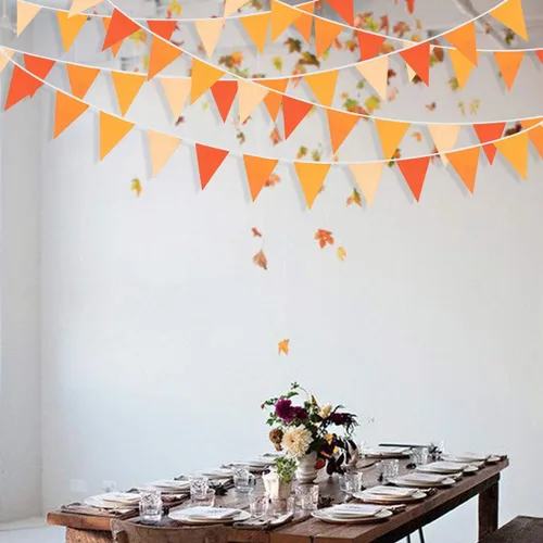 Vista 6 de Bandera triangular de tela de algodón para decoración de otoño, boda, cumpleaños, día de Acción de Gracias, hogar, guardería, jardín al aire libre