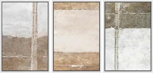 Vista 400 de SIGNWIN Lienzo enmarcado para pared, juego de arte neutro de bosque brumoso, ilustraciones en tono tierra, arte moderno, decorativo, bohemio