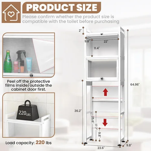 Vista 2 de ZZL Gabinete de almacenamiento sobre el inodoro, 3 niveles, organizador de inodoro de baño, impermeable, diseño de puerta de gabinete, ahorro