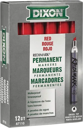 Vista 3 de Dixon RediMark, marcadores indelebles con punta biselada, Rojo