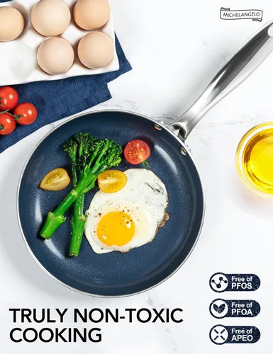 Vista 4 de MICHELANGELO - Sartén pequeña para freír - Sartén antiadherente de 8 pulgadas con tapa, sartén de tortilla no tóxica con mango de acero inoxidable