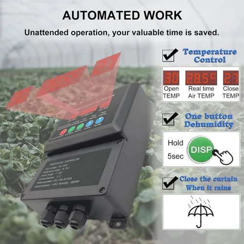 Vista 3 de UYGALAXY Controlador inteligente de termostato de motor enrollable de invernadero para ventilación eléctrica con controlador automático