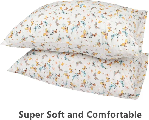 Vista 4 de Paquete de 2 fundas de almohada de cuerpo ultra suave, 100% algodón, estampado de mariposas, tamaño Queen